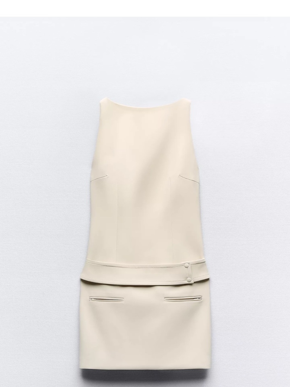 Cream Sleeveless Shift Dress with Belt Detail